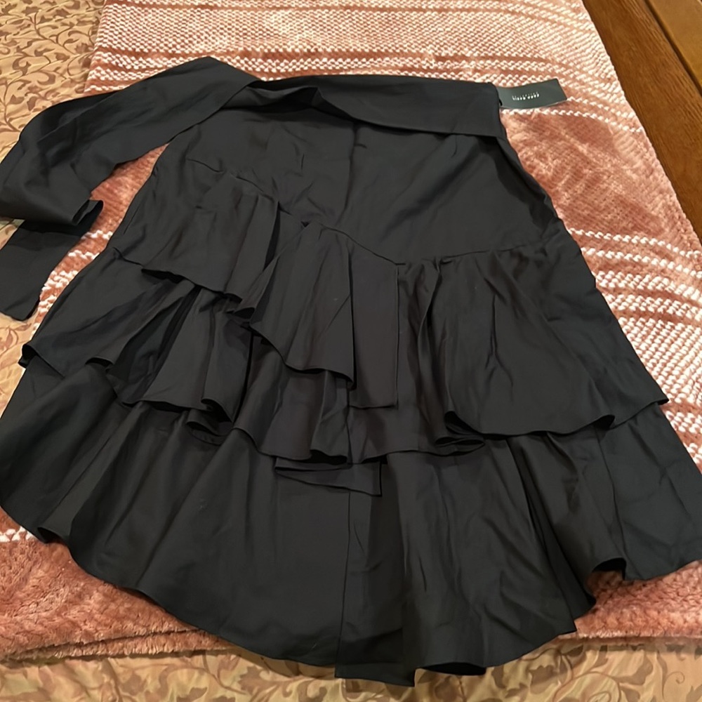 NWT- Zara Basic Collection-Black Midi Skirt with Ruffles at Midpoint of Skirt - Picture 7 of 17